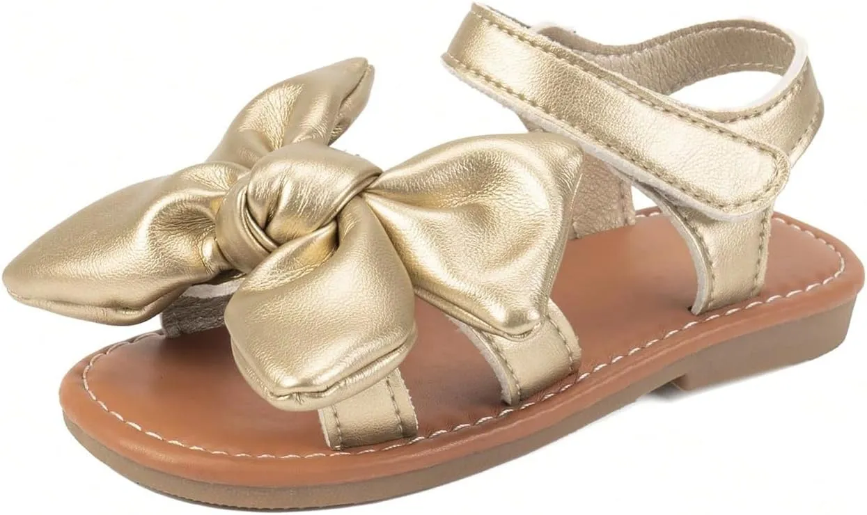 GORGLITTER Girl's Bow Flat Sandals Ankle Strap Cute Open Toe Vacation Flats Sandal