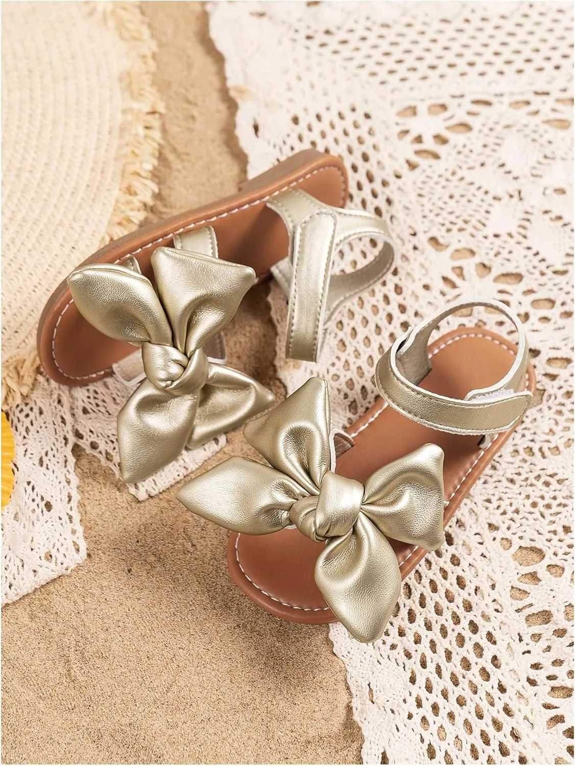 GORGLITTER Girl's Bow Flat Sandals Ankle Strap Cute Open Toe Vacation Flats Sandal