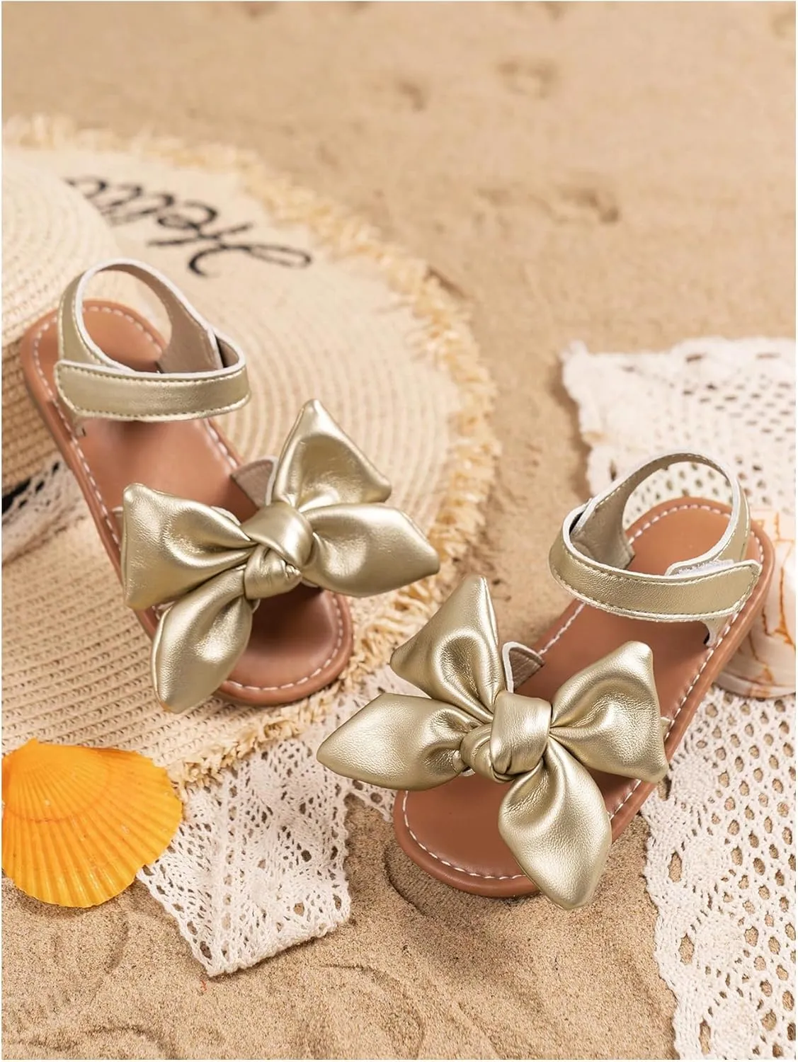 GORGLITTER Girl's Bow Flat Sandals Ankle Strap Cute Open Toe Vacation Flats Sandal