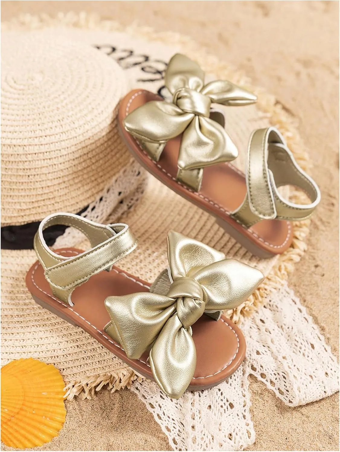 GORGLITTER Girl's Bow Flat Sandals Ankle Strap Cute Open Toe Vacation Flats Sandal
