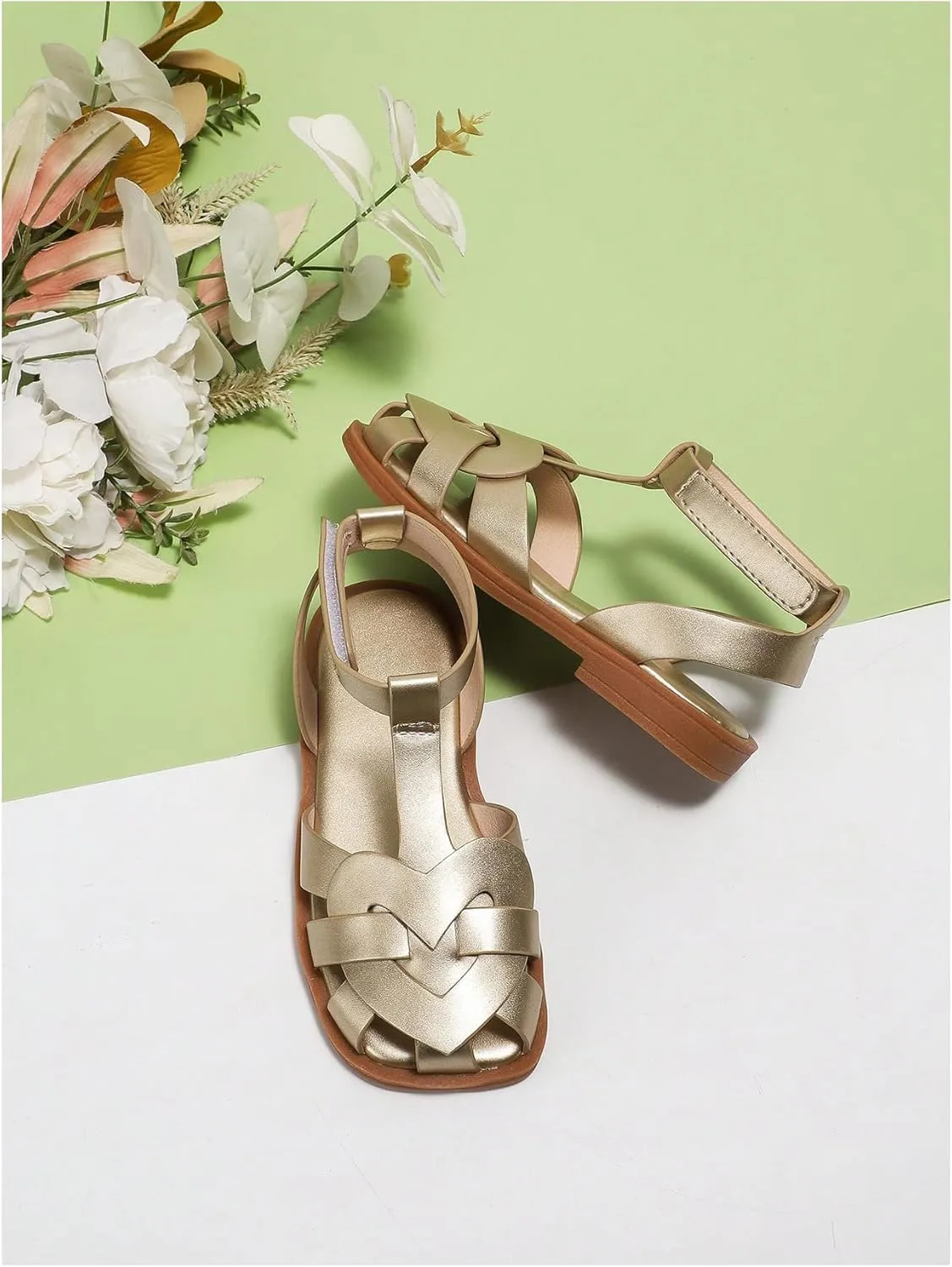 GORGLITTER Girl's Sandals Metallic Leather Flat Sandals Dressy Ankle Strap Cute Summer Wedding Vacation Sandals 2025