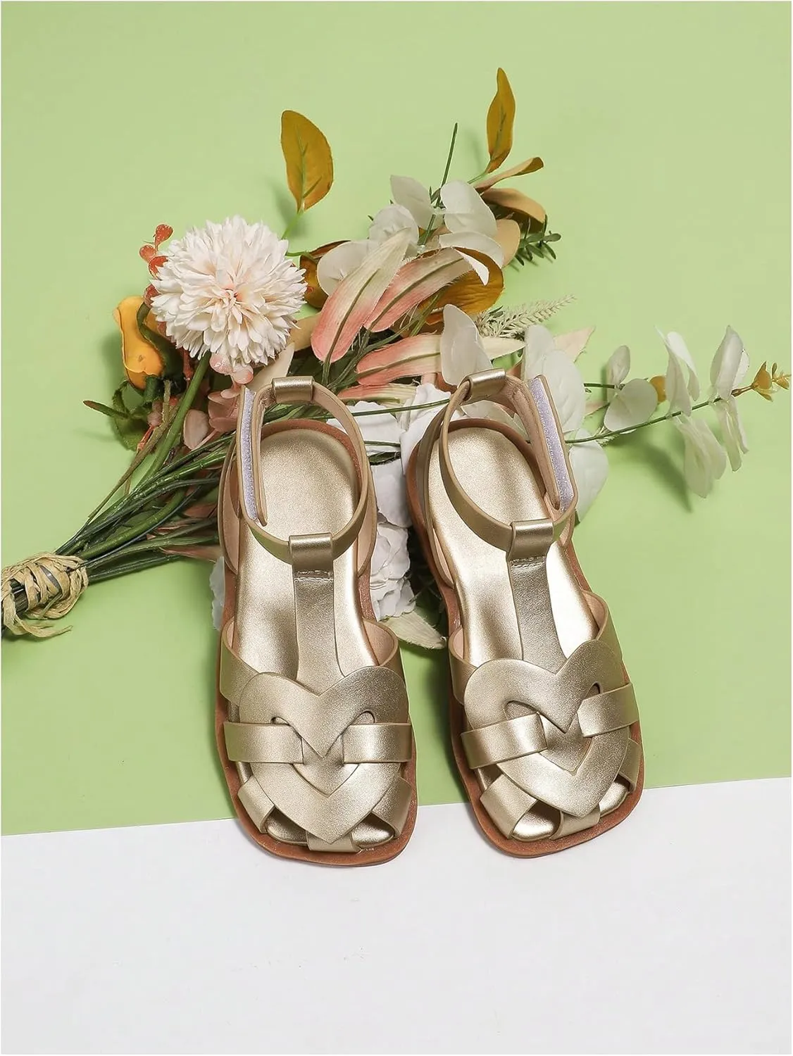 GORGLITTER Girl's Sandals Metallic Leather Flat Sandals Dressy Ankle Strap Cute Summer Wedding Vacation Sandals 2025
