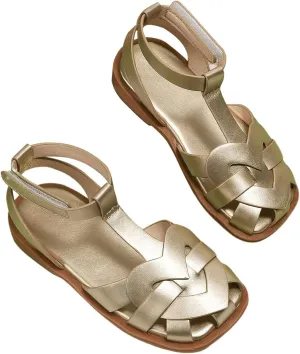 GORGLITTER Girl's Sandals Metallic Leather Flat Sandals Dressy Ankle Strap Cute Summer Wedding Vacation Sandals 2025