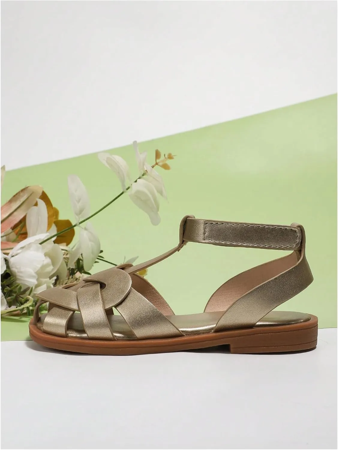 GORGLITTER Girl's Sandals Metallic Leather Flat Sandals Dressy Ankle Strap Cute Summer Wedding Vacation Sandals 2025