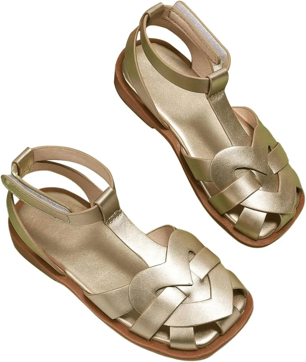 GORGLITTER Girl's Sandals Metallic Leather Flat Sandals Dressy Ankle Strap Cute Summer Wedding Vacation Sandals 2025