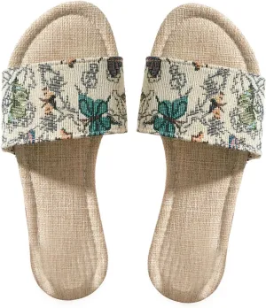 GORGLITTER Women's Boho Flat Sandals Embroidered Open Toe Slip on Beach Slides