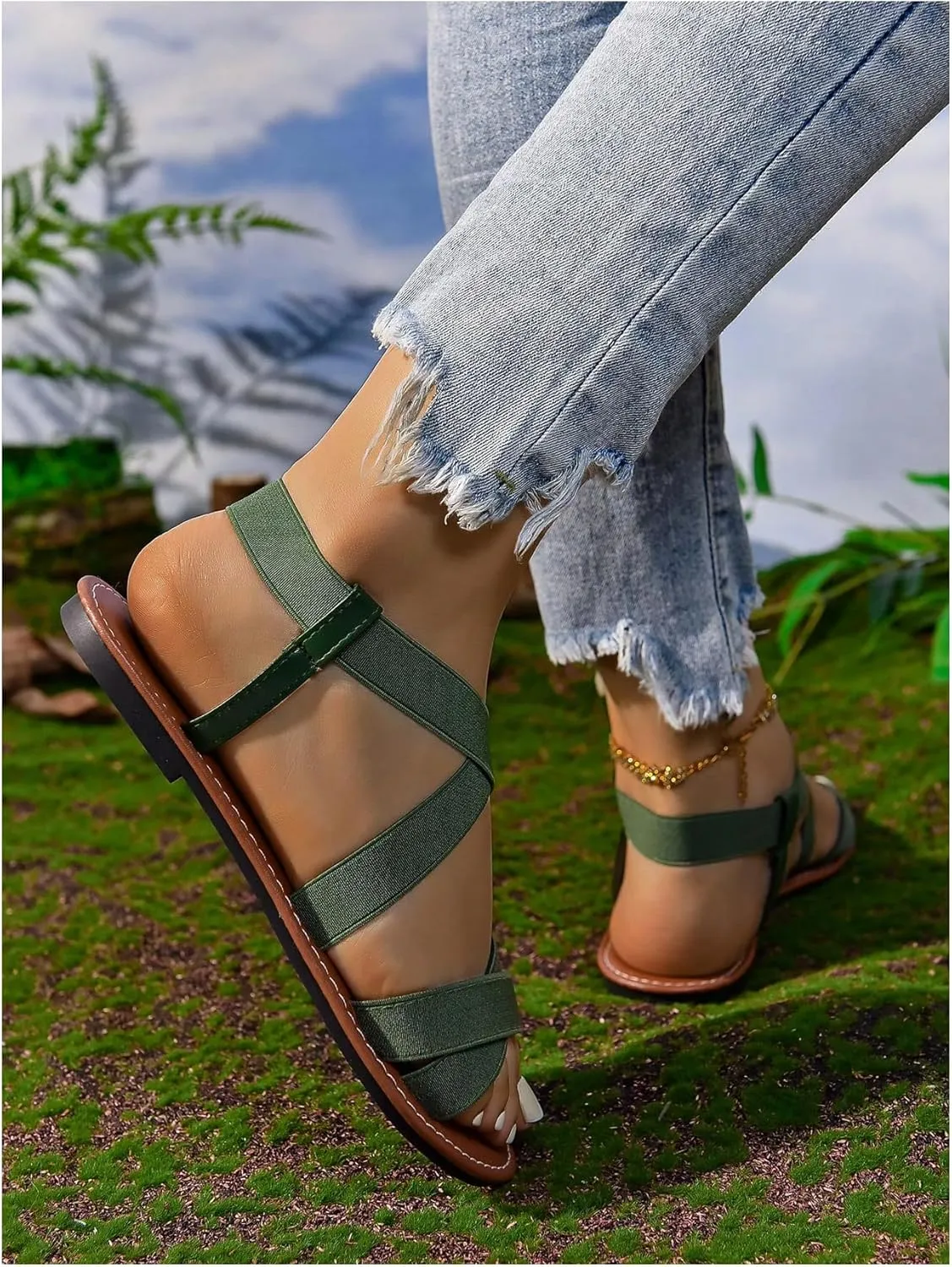 GORGLITTER Women's Criss Cross Gladiator Sandals Dressy Summer Cute Ankle Strap Open Toe Flat Sandals