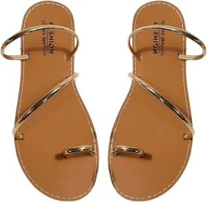 GORGLITTER Women's Metallic Open Toe Strappy Flat Sandals Slip on Toe Ring Slide Sandals