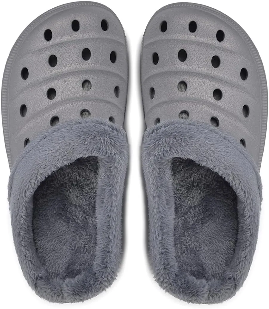 Harssidanzar Mens and Womens Lined Clogs, Unisex Winter Fleece Breathable Walking Garden Shoes Warm Non-Slip Mule Footwear HU203US