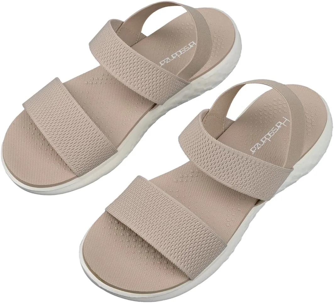 Harssidanzar Summer Elastic Ankle Strap Flat Sandals Slip on Sandals for Women KL224US