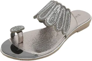 Helenbra Women's Rhinestones Toe Ring Flat Slide Sandals,Summer Fashion Sparkly Crystal Studded Open Toe Flip Flops Comfortable Slip-on Bohemian Outdoor Vacation Beach Slippers