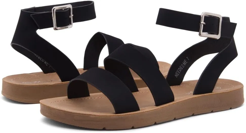 Herstyle Needed Me Women's Flat Sandals, Open Toe Two Bands with Ankle Strap and Buckle, Lightweight Sandals with Cushioned Footbed for Summer Walking and Daily Wear