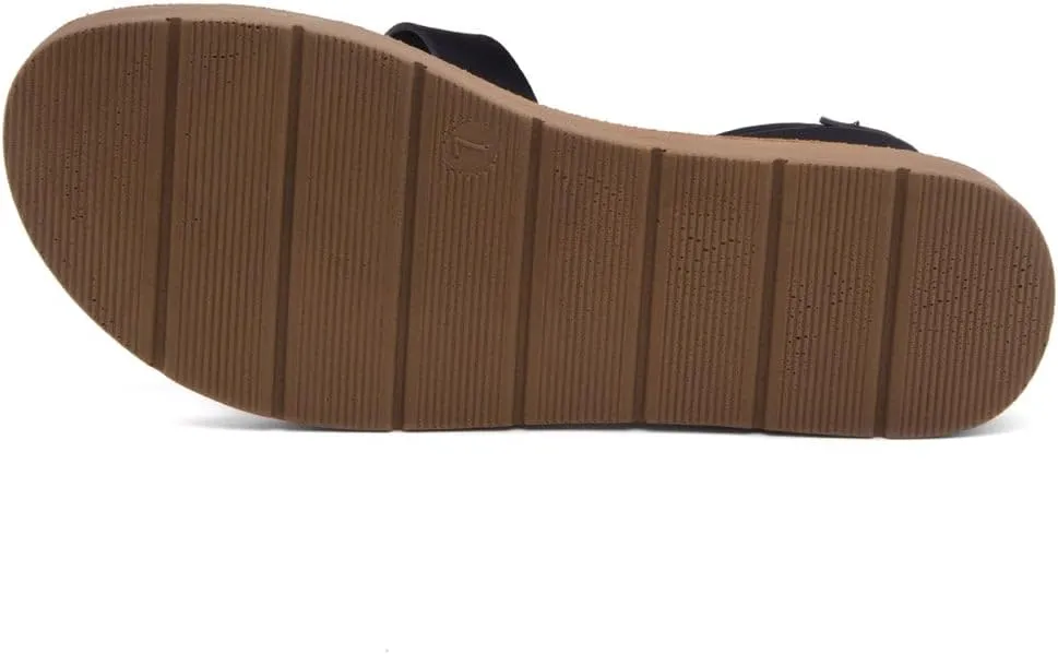 Herstyle Needed Me Women's Flat Sandals, Open Toe Two Bands with Ankle Strap and Buckle, Lightweight Sandals with Cushioned Footbed for Summer Walking and Daily Wear