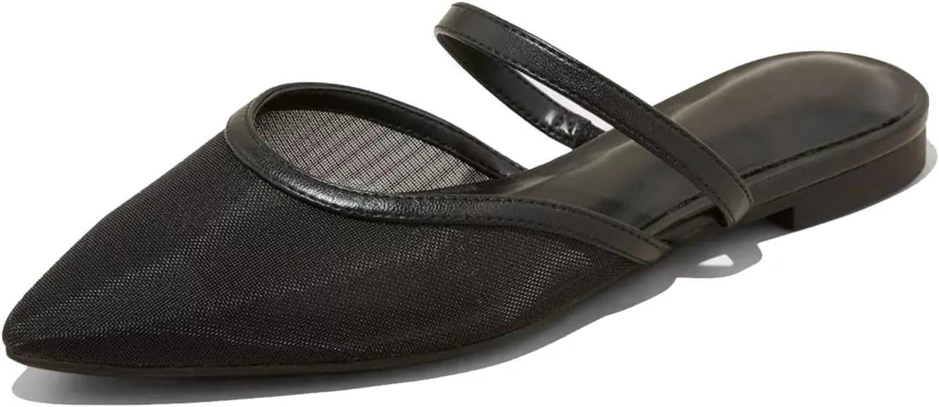 Huntarry Mesh Mule Flats for Women Pointed Toe with Arch Support Memory Foam Insole Casual Dress Comfortable Shoes