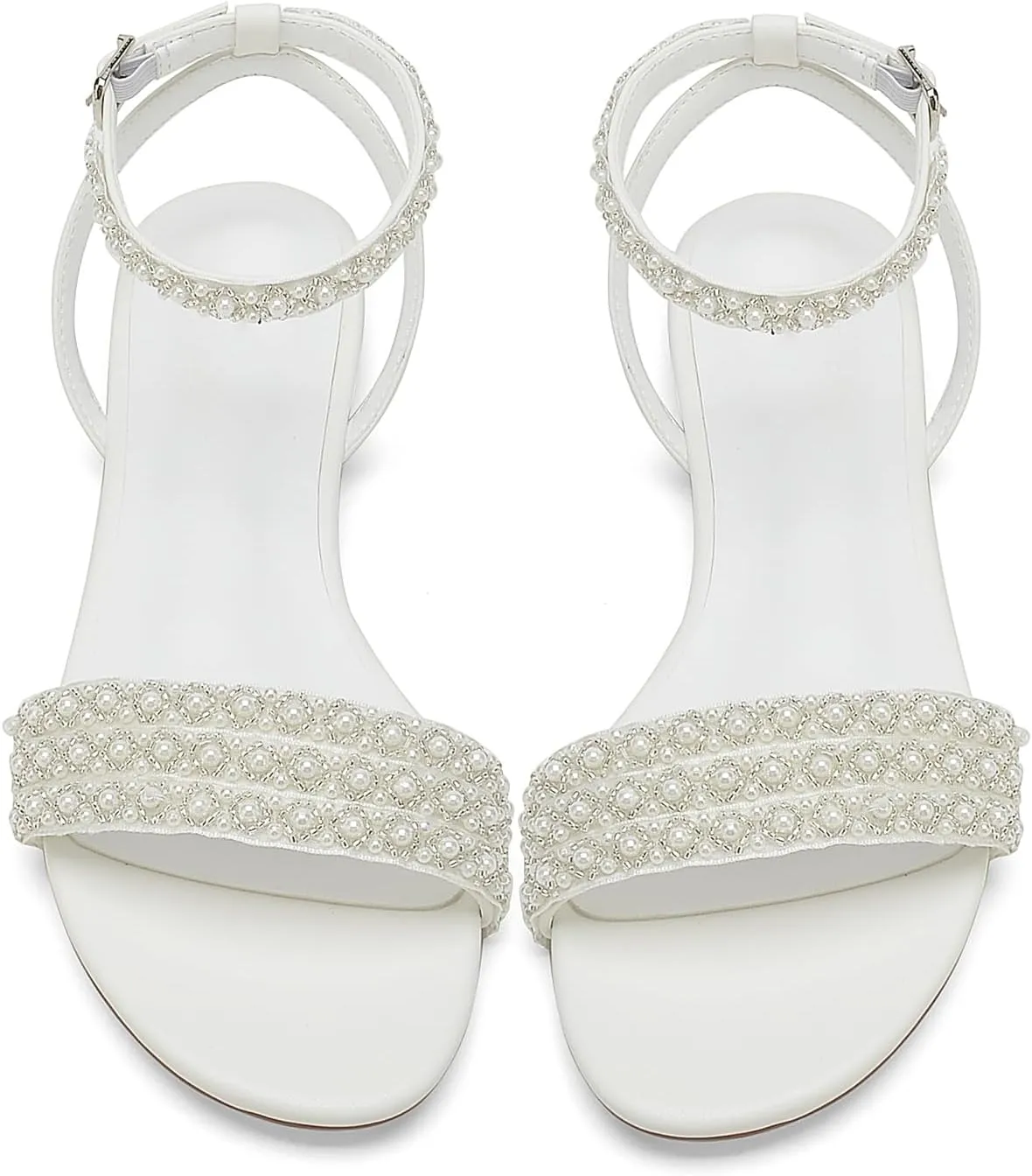 Hyinlays Women's Flat Heels with Pearls Slingback Boho Wedding Sandals Open Toe Ankle Strap Prom Evening Party Summer Sandal Shoes