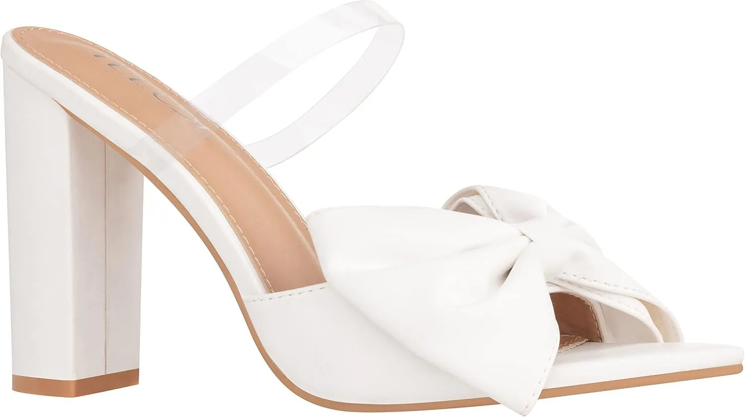 ILLUDE Women’s Chunky Block Heel with Bow Clear Pointed Toe Heeled Sandal Slip On Mule - Rosa