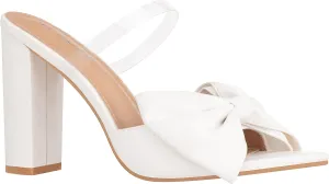 ILLUDE Women’s Chunky Block Heel with Bow Clear Pointed Toe Heeled Sandal Slip On Mule - Rosa