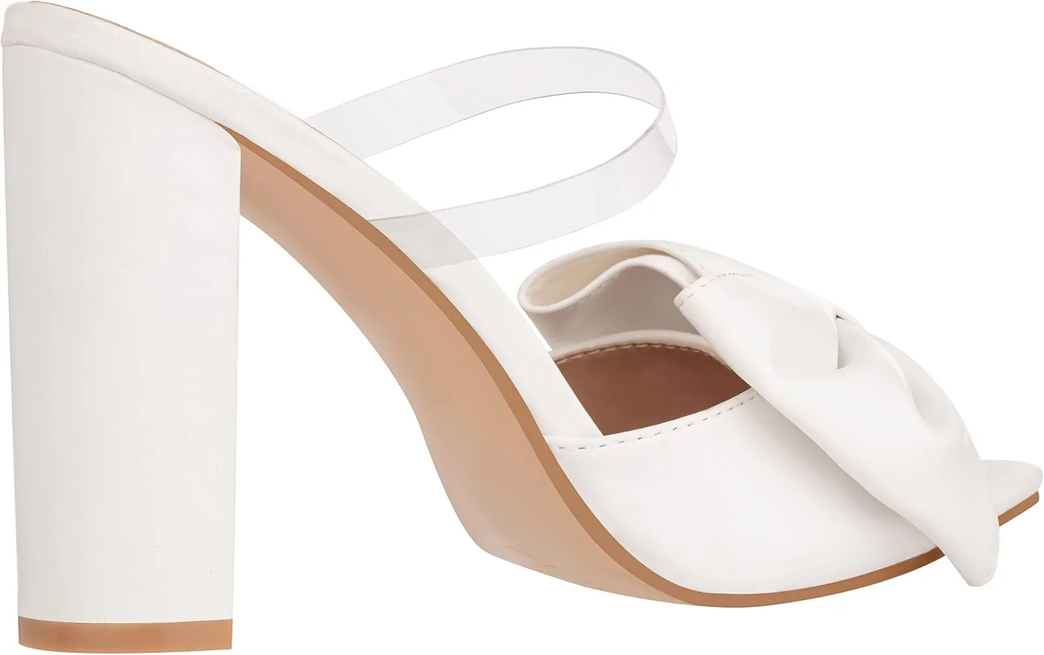 ILLUDE Women’s Chunky Block Heel with Bow Clear Pointed Toe Heeled Sandal Slip On Mule - Rosa