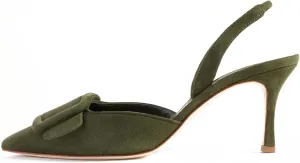 JORISTIMO Women's Slingback Pump Slip On High Heels Women's Pointed Toe Sandals Kitten Heel Pumps Closed Adjustable Elastic Evening Party Wedding Shoes Dress Heels for Casual