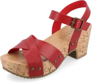 Journee Womens Crisscross Studded Chunky Block Cork Heel Buckle Ankle Strap Open Round Toe Valentina Platform