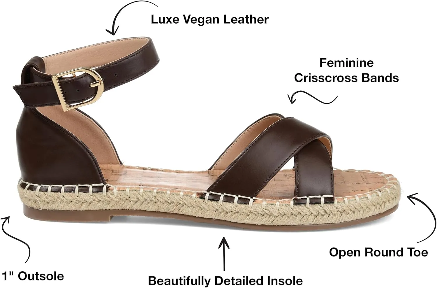 Journee Womens Flat Espadrille Strappy Crisscross Open Round Toe Sandal - Lyddia Buckle Ankle Strap Platform