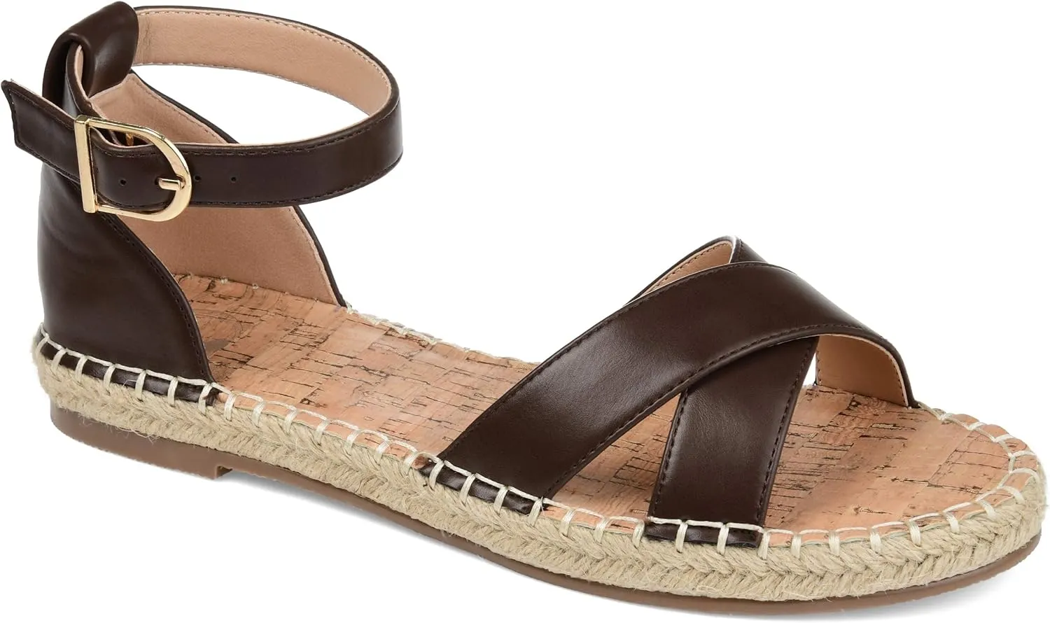 Journee Womens Flat Espadrille Strappy Crisscross Open Round Toe Sandal - Lyddia Buckle Ankle Strap Platform