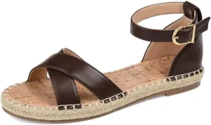 Journee Womens Flat Espadrille Strappy Crisscross Open Round Toe Sandal - Lyddia Buckle Ankle Strap Platform