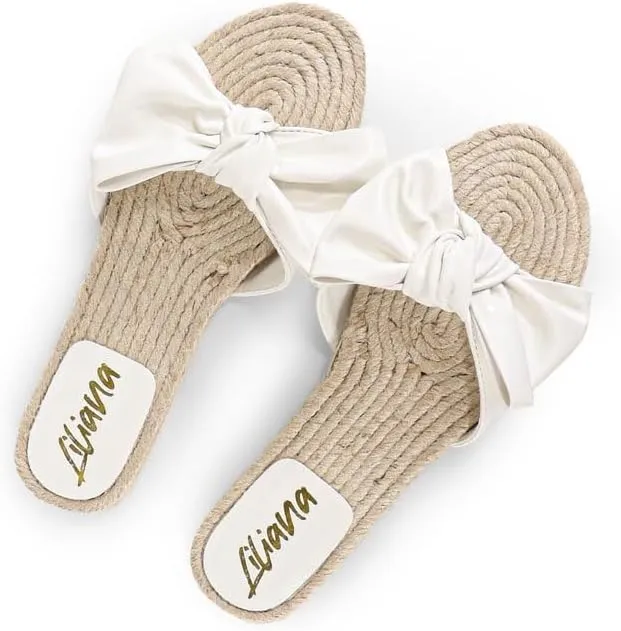 Liliana Women's Fashionable Espadrille Slider with Single Bow Detail Slip-On Sandal - Summer Comfortable Flat Casual Beach Footwear, AILEEN-3