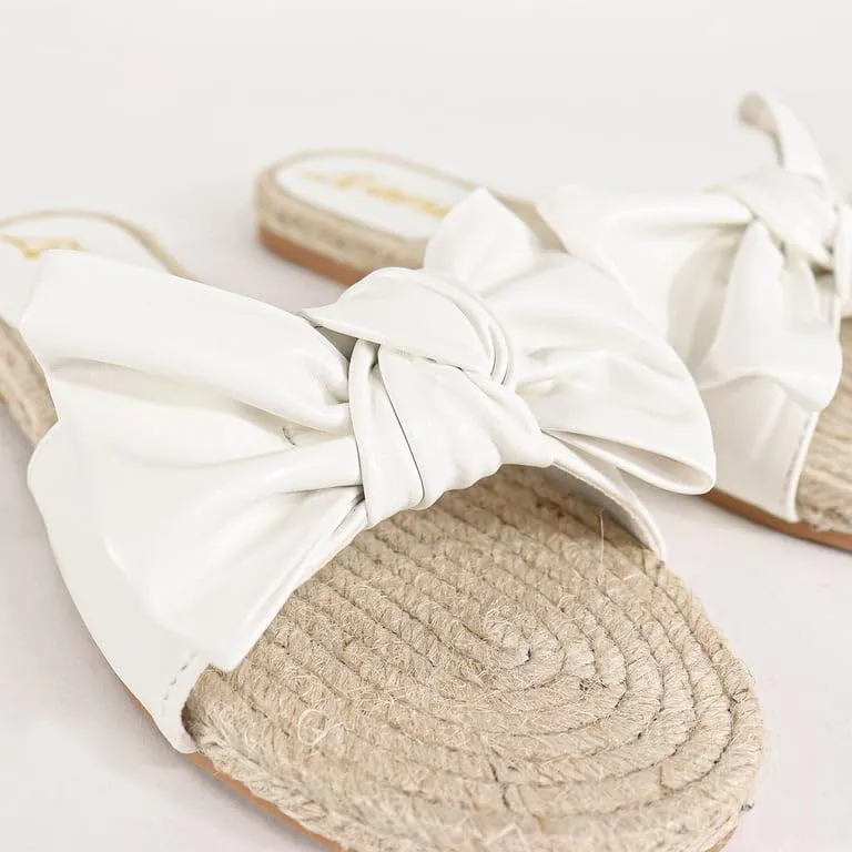 Liliana Women's Fashionable Espadrille Slider with Single Bow Detail Slip-On Sandal - Summer Comfortable Flat Casual Beach Footwear, AILEEN-3