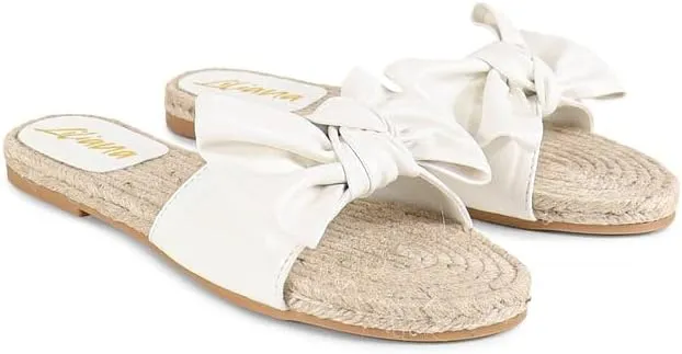 Liliana Women's Fashionable Espadrille Slider with Single Bow Detail Slip-On Sandal - Summer Comfortable Flat Casual Beach Footwear, AILEEN-3