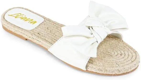 Liliana Women's Fashionable Espadrille Slider with Single Bow Detail Slip-On Sandal - Summer Comfortable Flat Casual Beach Footwear, AILEEN-3
