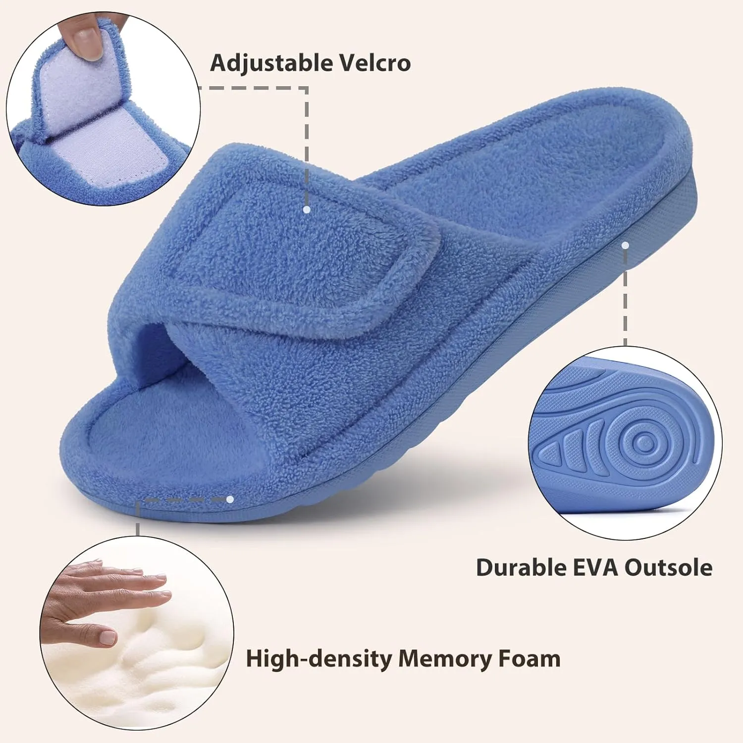 Litfun Women's Orthopedic Slippers with Arch Support Adjustable Open Toe House Shoes for Plantar Fasciitis
