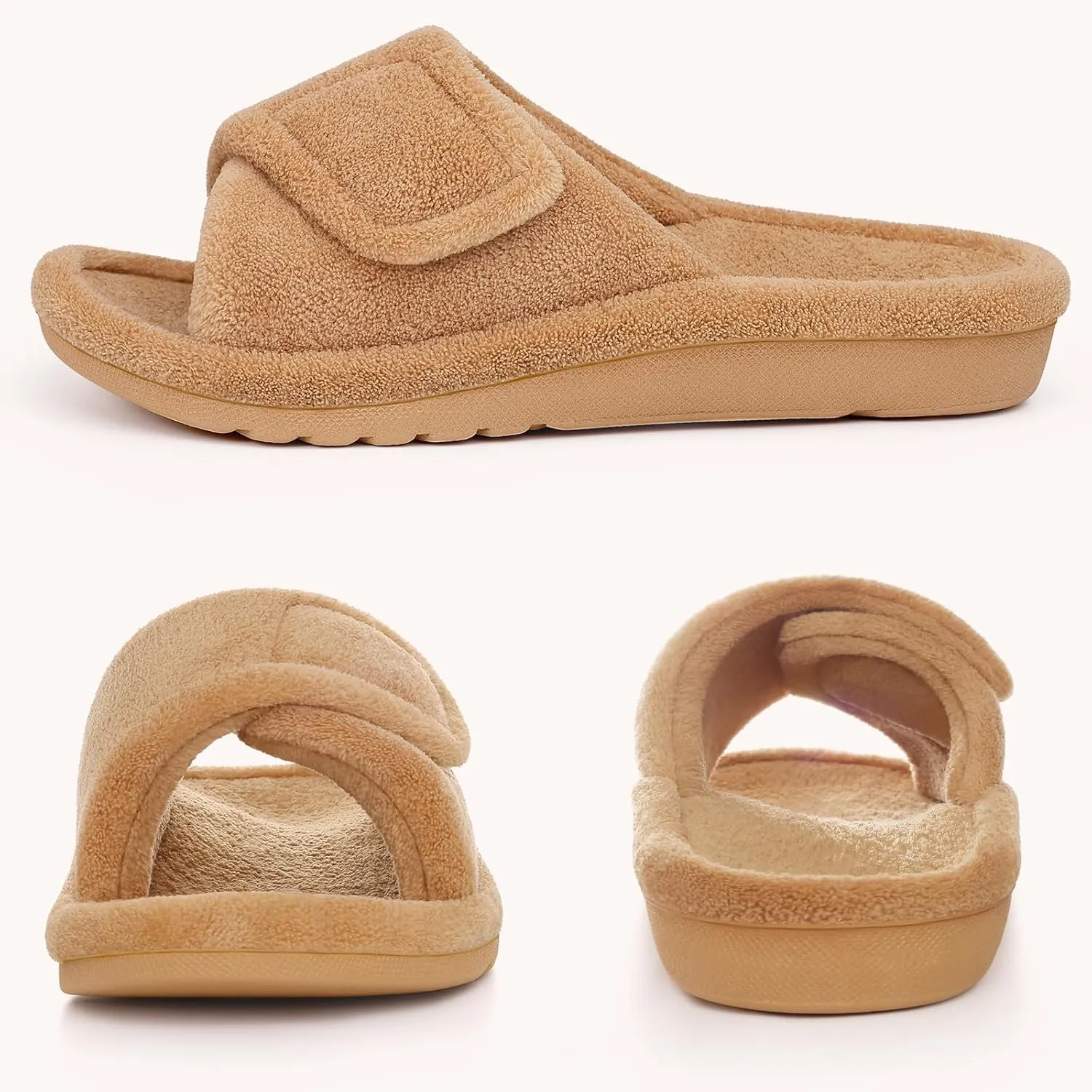 Litfun Women's Orthopedic Slippers with Arch Support Adjustable Open Toe House Shoes for Plantar Fasciitis