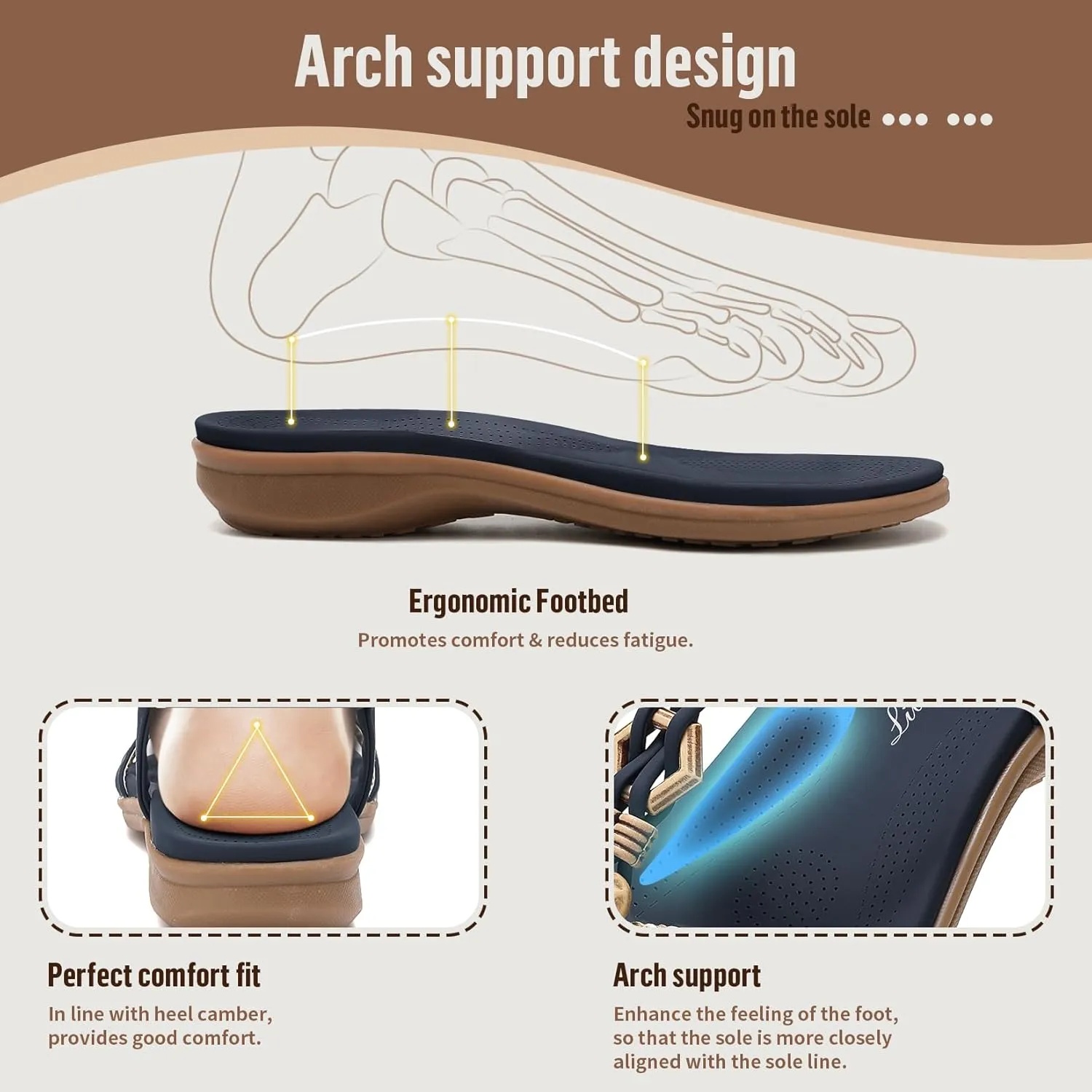 Littleplum Women Sandals Comfortable Braided Summer Flat Slides Arch Support Beach Dressy Sandals Ankle Elastic Shoes