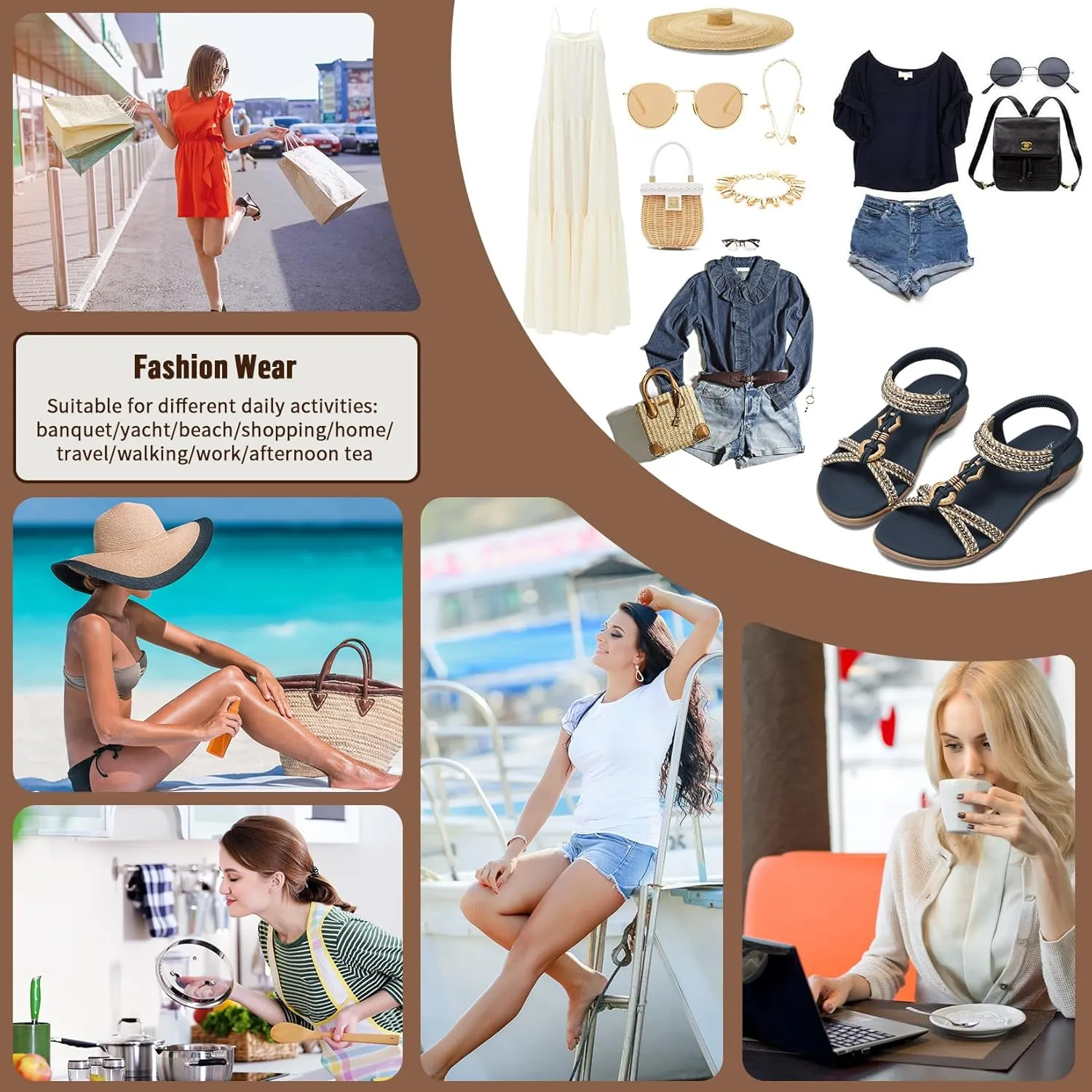 Littleplum Women Sandals Comfortable Braided Summer Flat Slides Arch Support Beach Dressy Sandals Ankle Elastic Shoes
