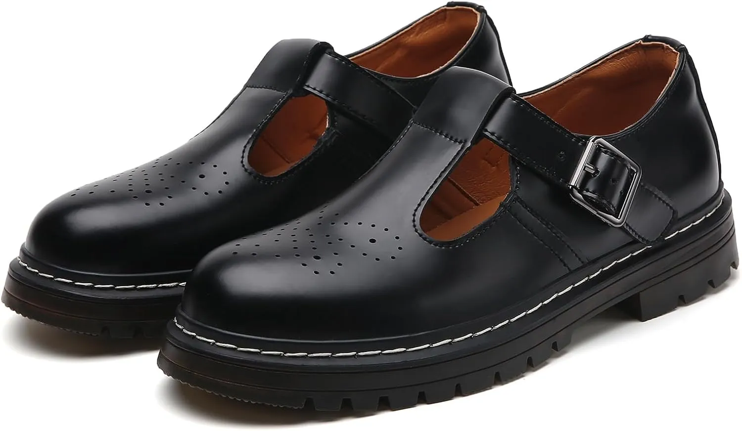 Mary Jane Shoes Women Platform Non-Slip Classics Round Toe Ankle Strap Comfort Casual Oxford Dress Work Mary Jane Flat Shoes