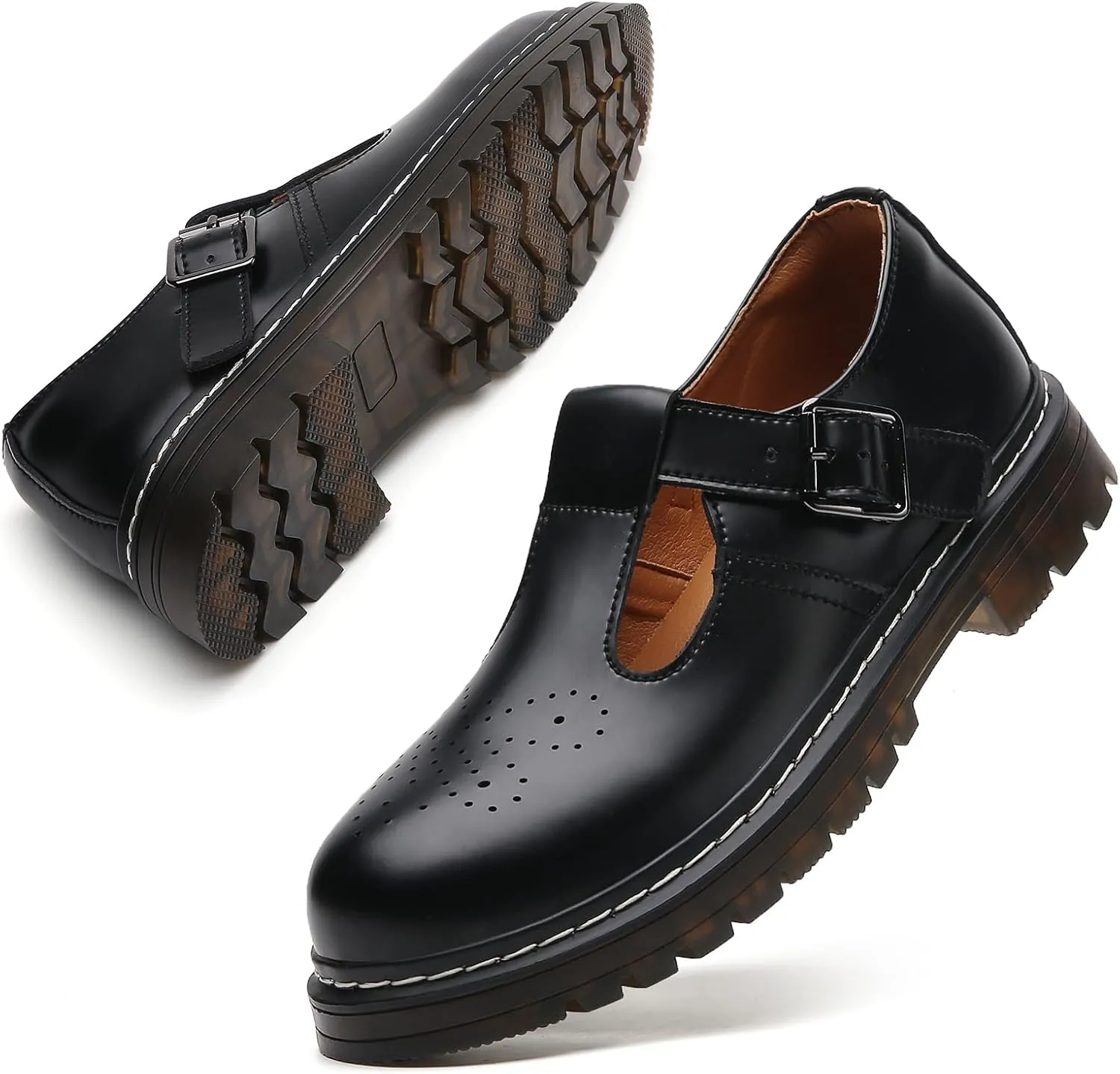 Mary Jane Shoes Women Platform Non-Slip Classics Round Toe Ankle Strap Comfort Casual Oxford Dress Work Mary Jane Flat Shoes