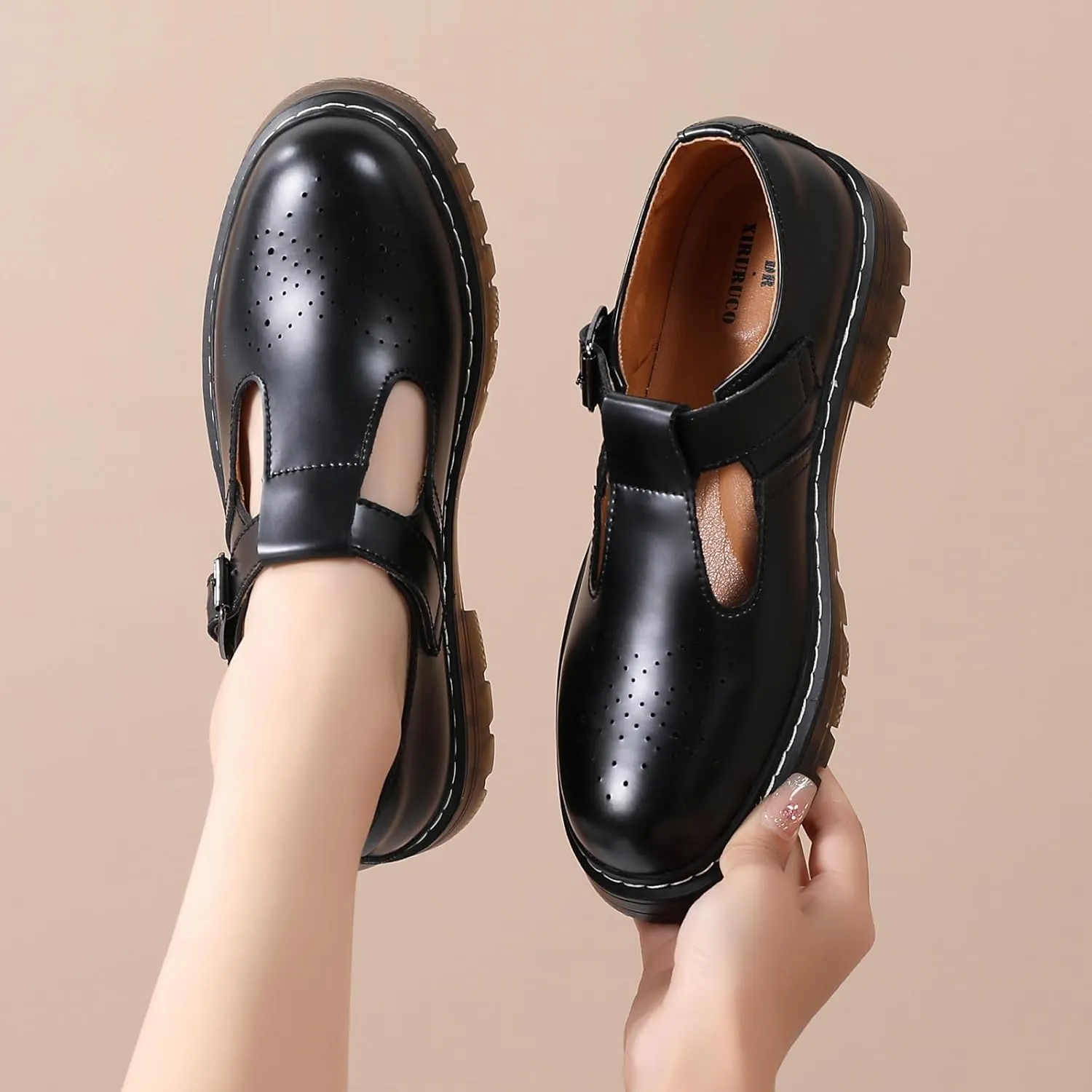 Mary Jane Shoes Women Platform Non-Slip Classics Round Toe Ankle Strap Comfort Casual Oxford Dress Work Mary Jane Flat Shoes