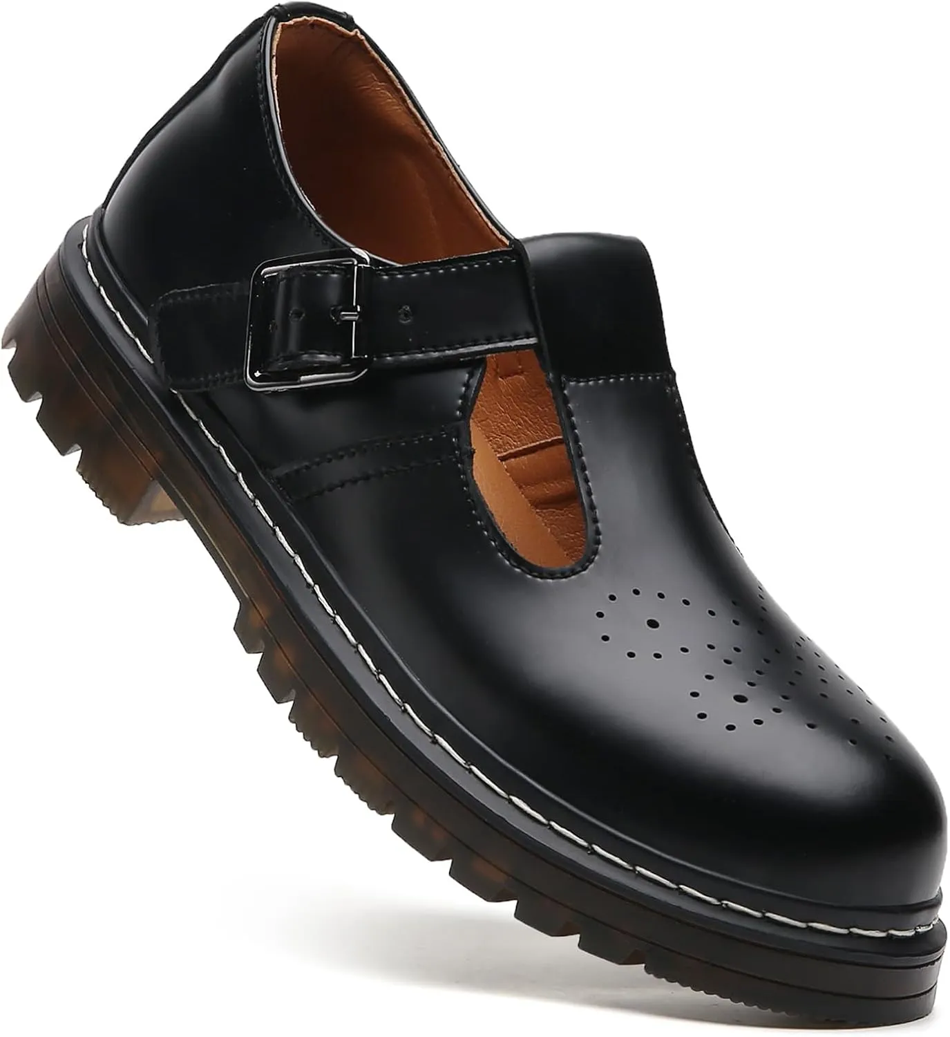 Mary Jane Shoes Women Platform Non-Slip Classics Round Toe Ankle Strap Comfort Casual Oxford Dress Work Mary Jane Flat Shoes