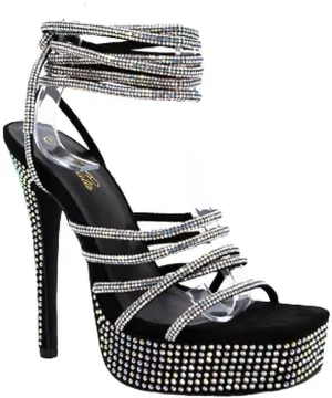 Mata Shoes Women's Lace Up Platform Heels Rhinestone Stiletto High Heel Sandals