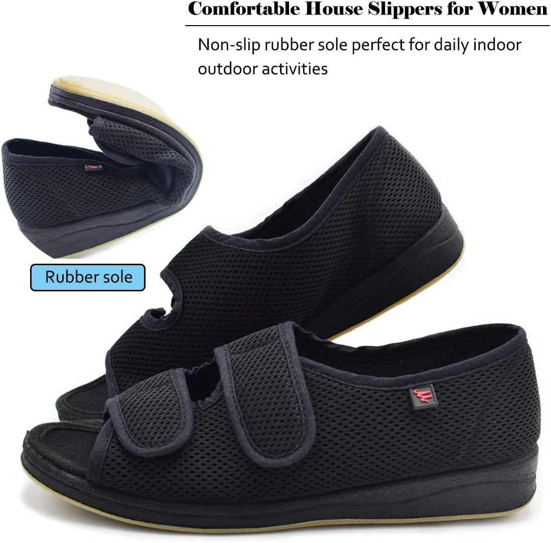 Mei MACLEOD Women's Comfortable Open Toe Arthritis Edema House Slippers for Diabetic Flat Feet Swollen Feet