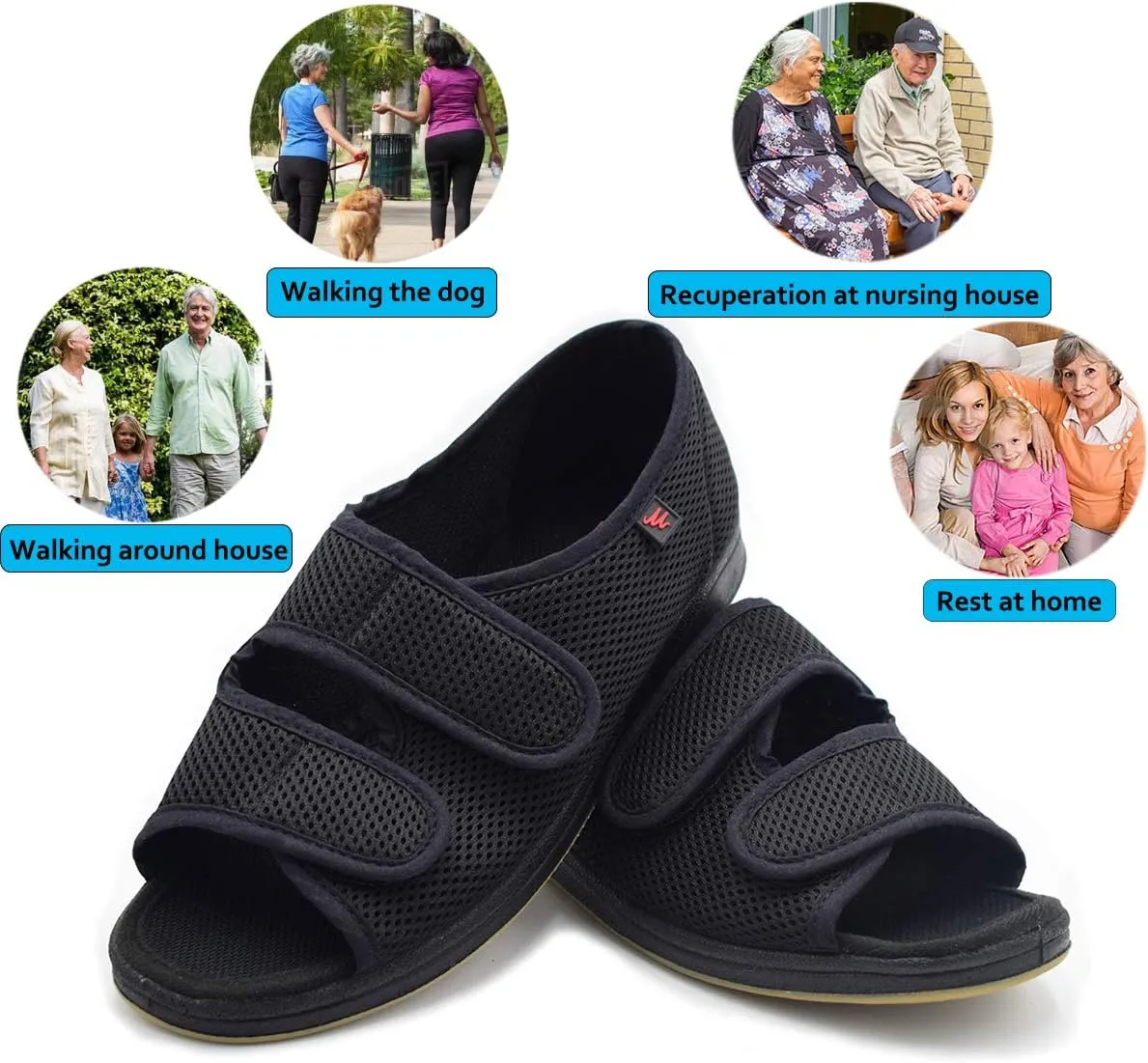 Mei MACLEOD Women's Comfortable Open Toe Arthritis Edema House Slippers for Diabetic Flat Feet Swollen Feet