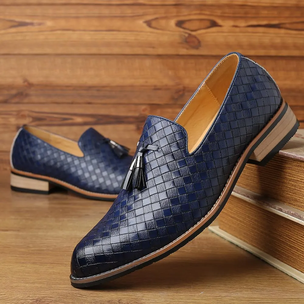 Mens Fashion Loafers Leather Casual Tassel Slip on Driving Flats Dress Shoes Black