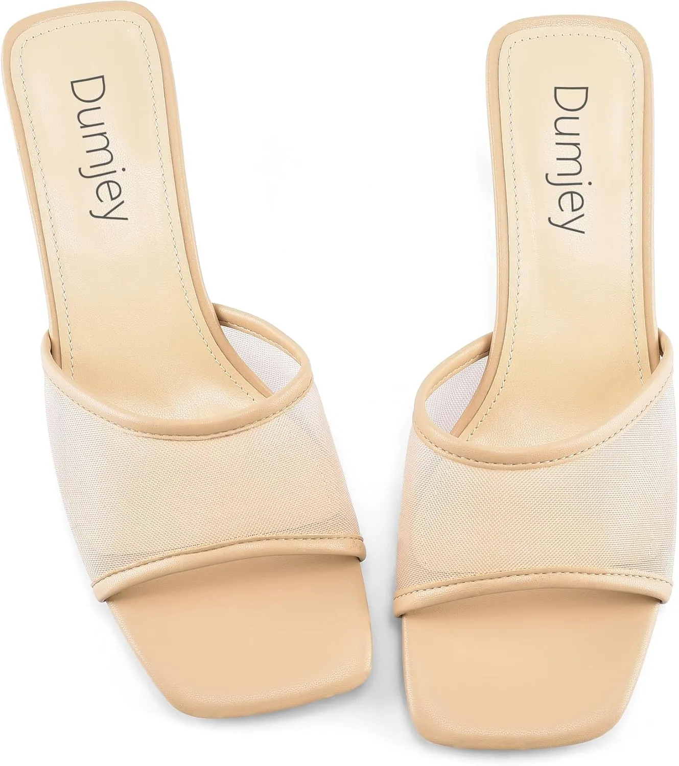 Mesh Heel Mules for Women Kitten Heeled Sandals Square Open Toe Comfort Slip On Casual Shoes