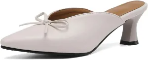 MIOKE Women's Comfy Kitten Low Heel Mules Pointed Toe Bow Slip On Backless Pump Slide Sandal Office Shoes