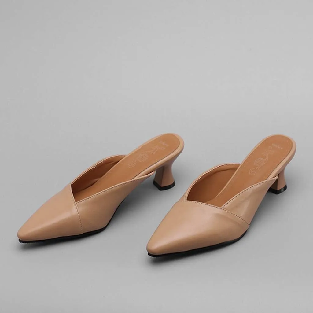 MIOKE Women's Pointed Toe Comfy Kitten Mules Low Heels Slip On Backless Pumps Slide Sandals Office Shoes