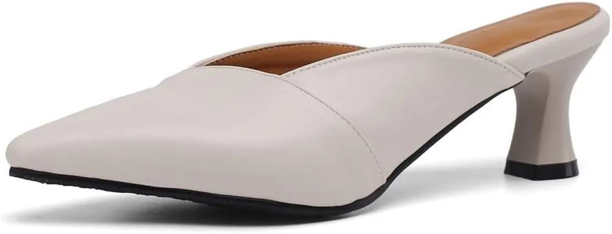 MIOKE Women's Pointed Toe Comfy Kitten Mules Low Heels Slip On Backless Pumps Slide Sandals Office Shoes