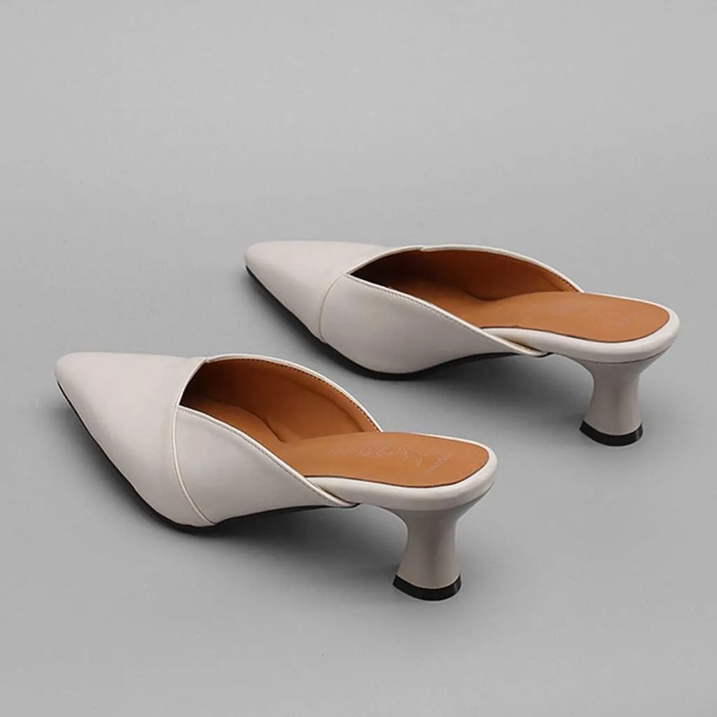 MIOKE Women's Pointed Toe Comfy Kitten Mules Low Heels Slip On Backless Pumps Slide Sandals Office Shoes