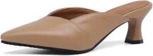MIOKE Women's Pointed Toe Comfy Kitten Mules Low Heels Slip On Backless Pumps Slide Sandals Office Shoes