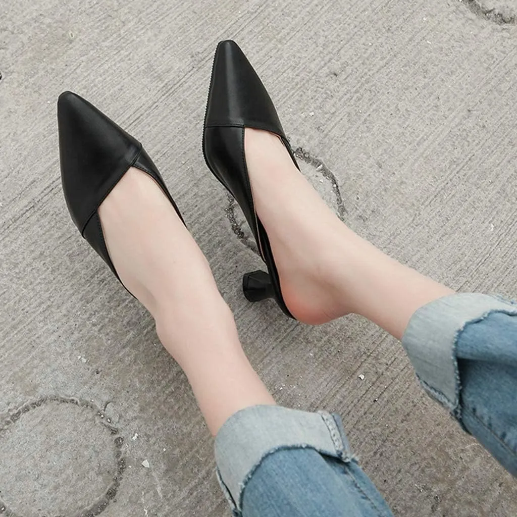 MIOKE Women's Pointed Toe Comfy Kitten Mules Low Heels Slip On Backless Pumps Slide Sandals Office Shoes